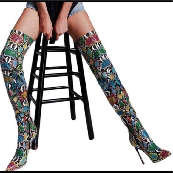 Vava bright multi Boot Over Knee Pointy Toe Boot‎ - Picture 1 of 5